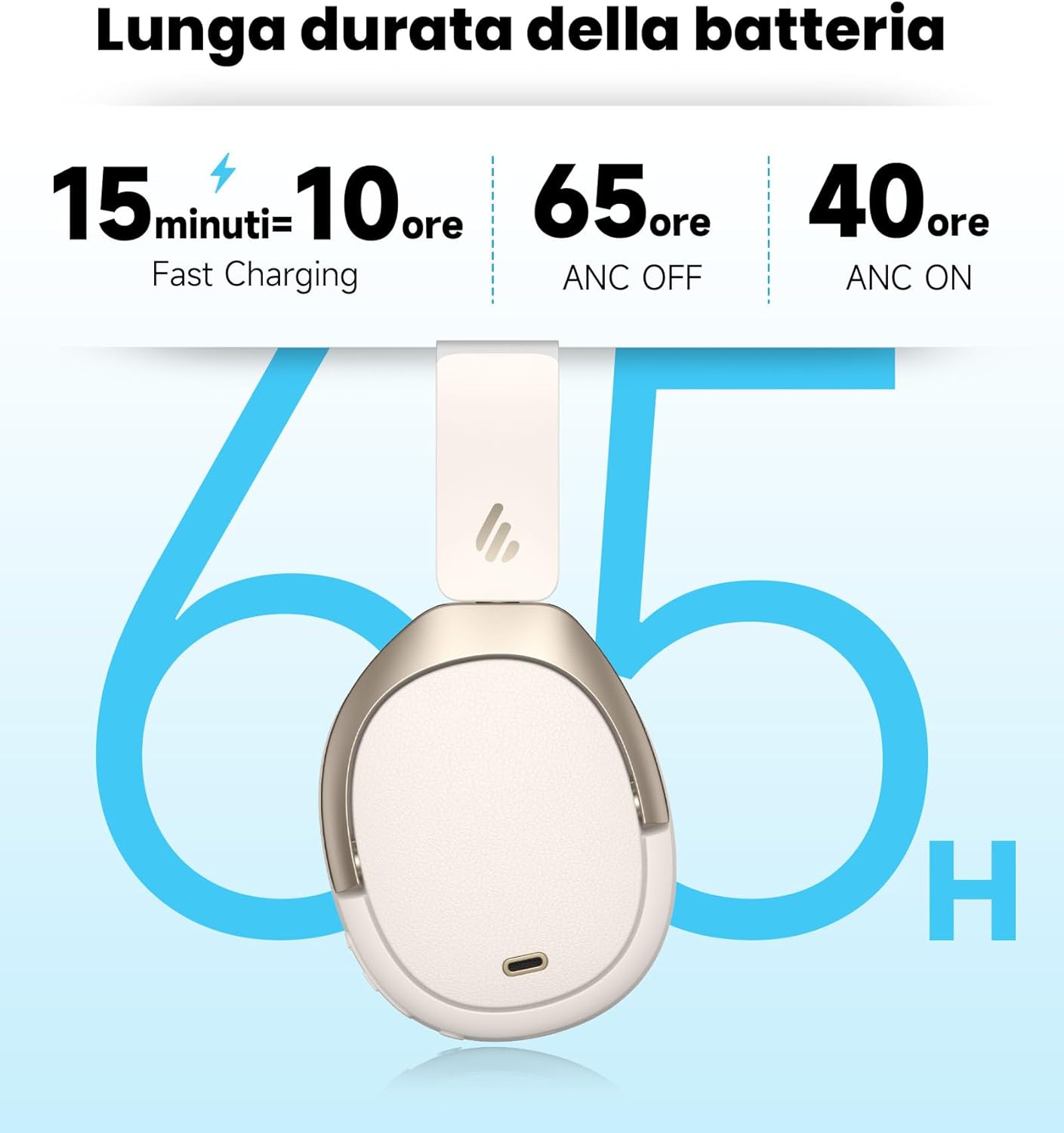 Edifier W80 Cuffie Over-Ear ANC -49 dB, Ivoire - immagine 6