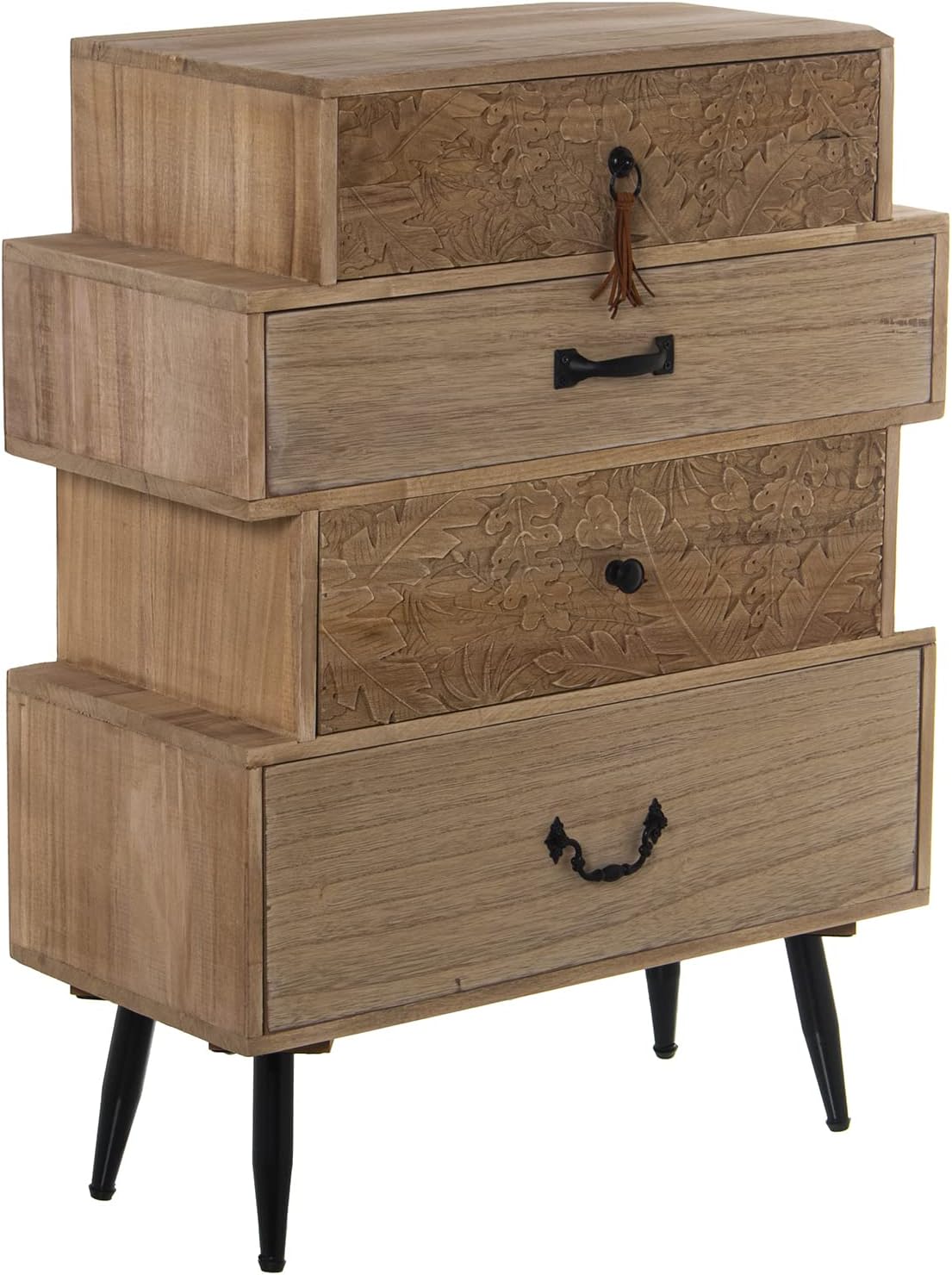 CAJONERA IRREGULAR 4C MADERA,PAULOWNIA+DM 60X28X80CM, ALT.PATAS:17CM - immagine 1