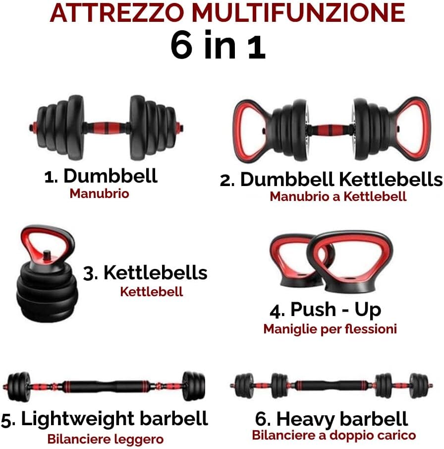 Set Manubri Regolabili Convertibili in Bilanciere 6 in 1 - immagine 3
