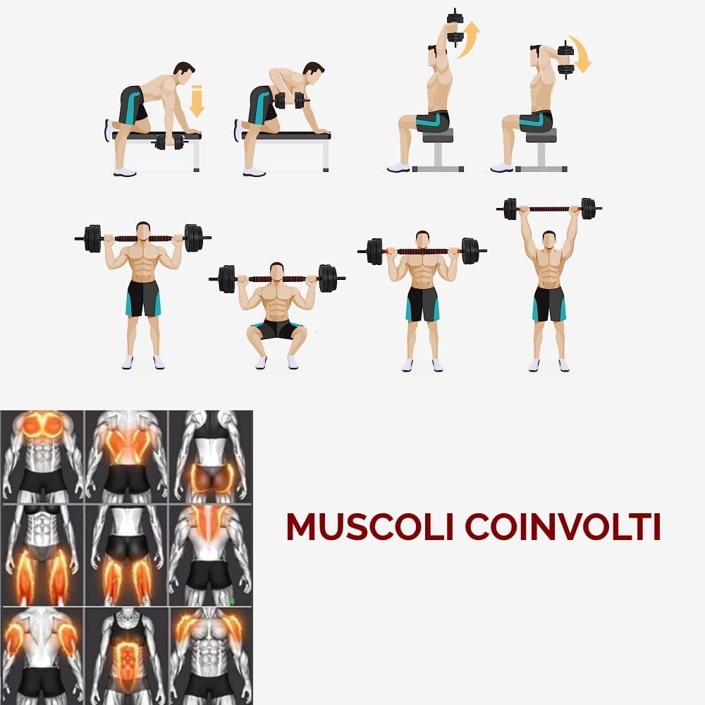 Set Manubri Regolabili Convertibili in Bilanciere 6 in 1 - immagine 6