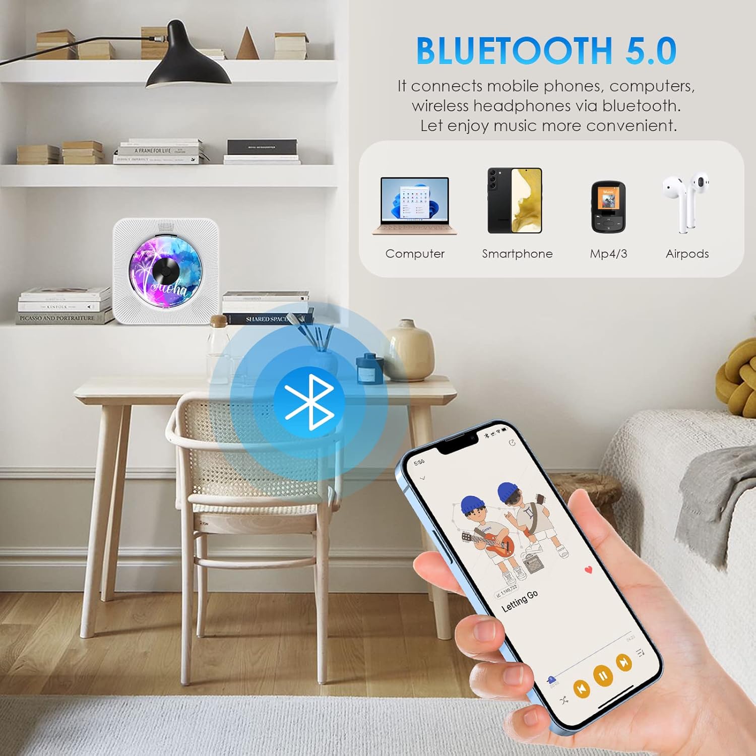 Gueray Lettore CD Portatile con Montaggio a Parete - immagine 2