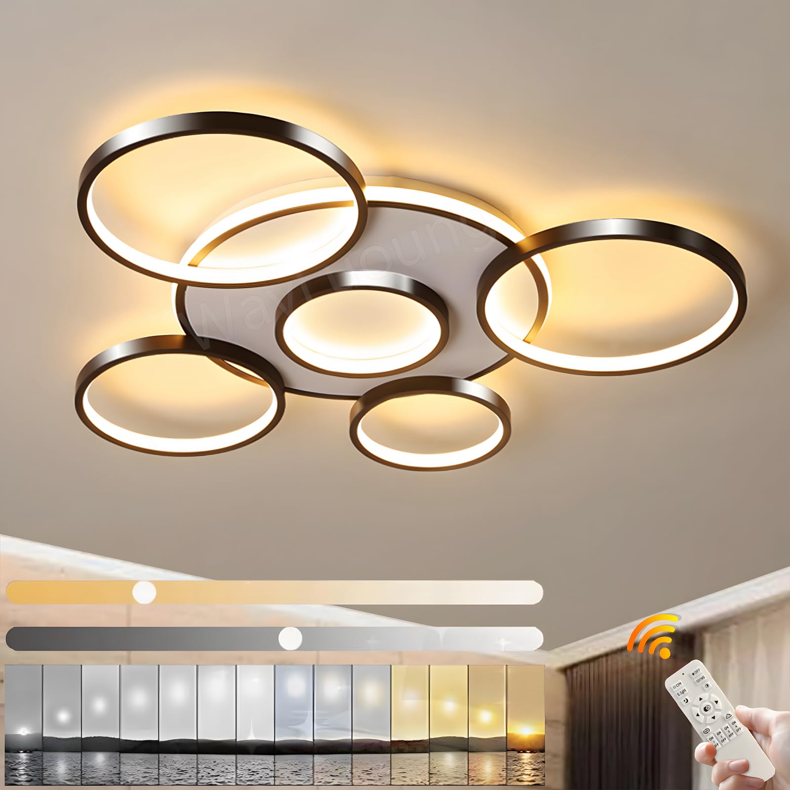 Plafoniera A LED Moderna 6 Anelli Nera 86W Ø85cm