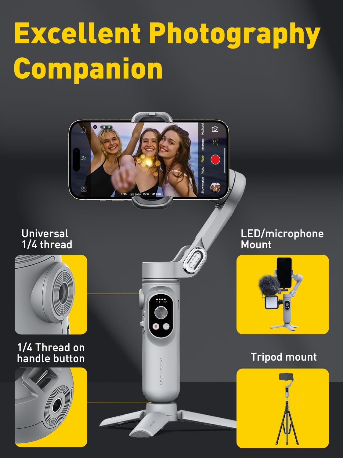 Aochuan Stabilizzatore Gimbal Pieghevole 3 Assi per Smartphone - immagine 7