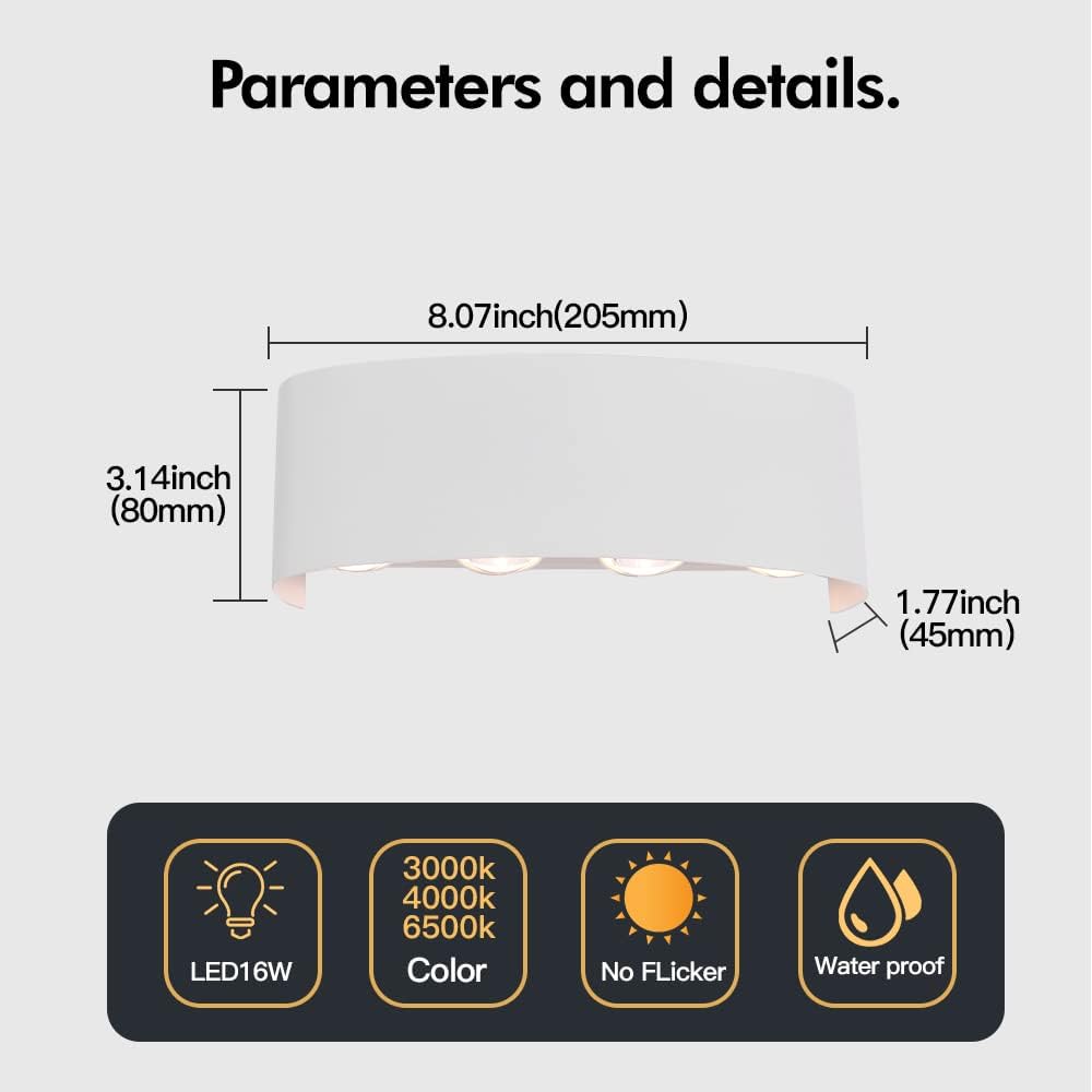 Fupe 2 Pack Lampada Parete Esterno/Interno LED 16W - immagine 5