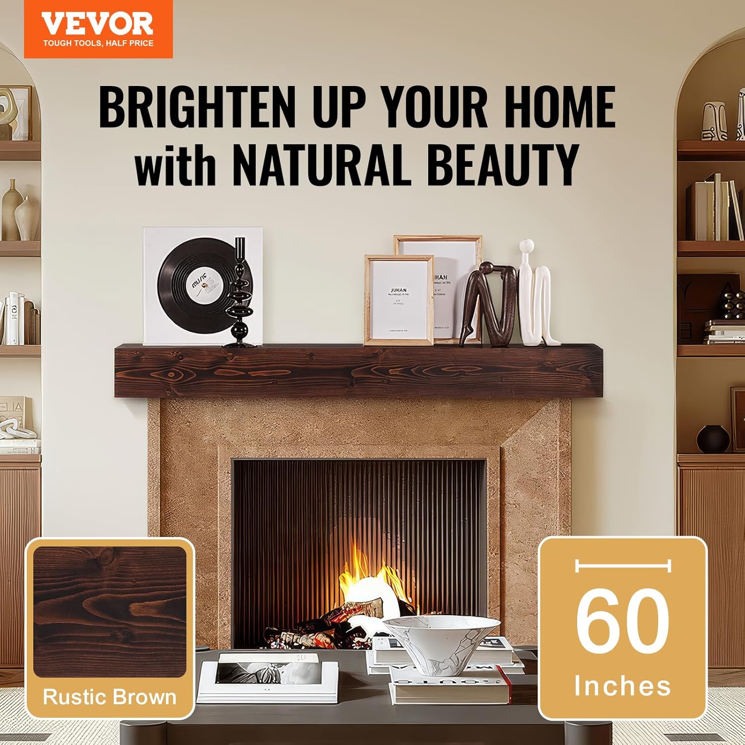Vevor Mensola Caminetto Galleggiante 60x8x6 Pollici - immagine 2