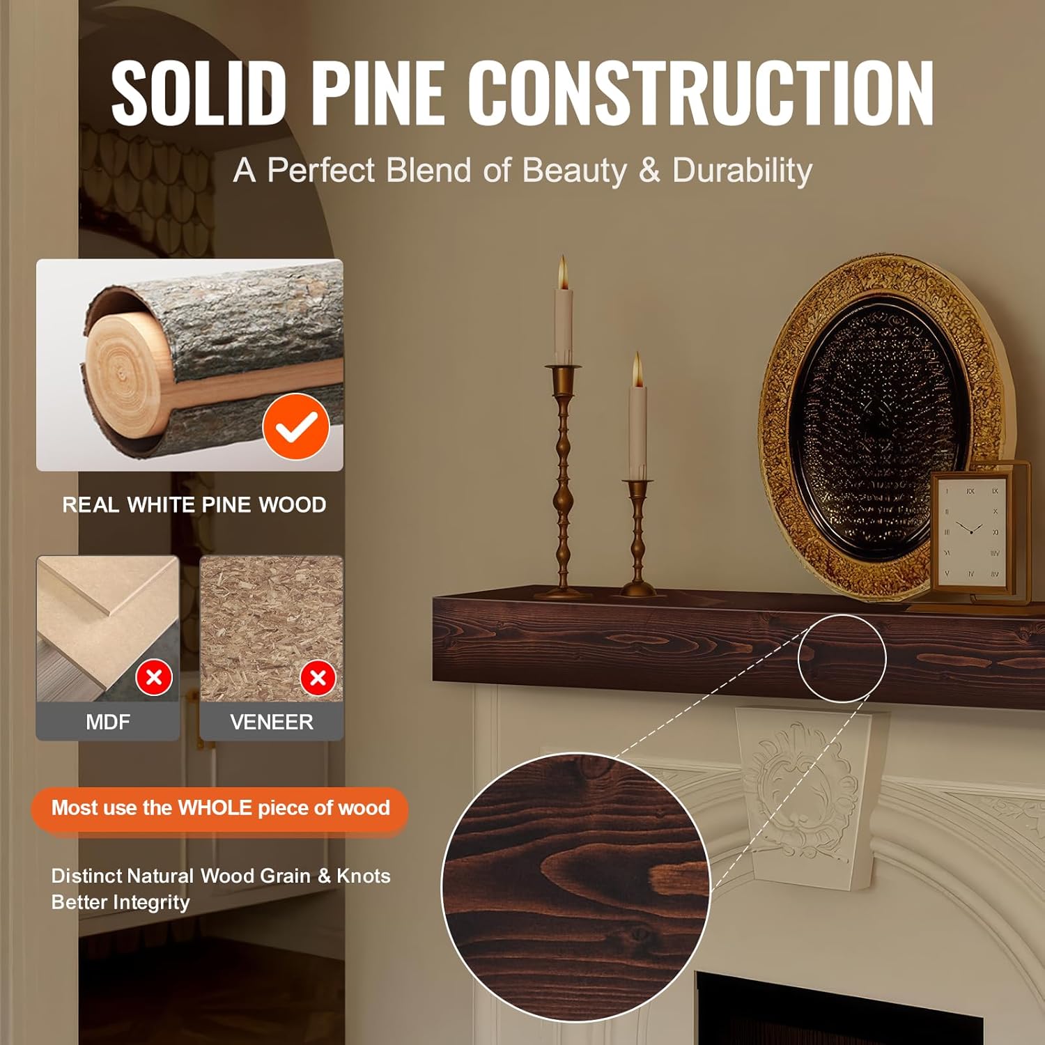 Vevor Mensola Caminetto Galleggiante 60x8x6 Pollici - immagine 5