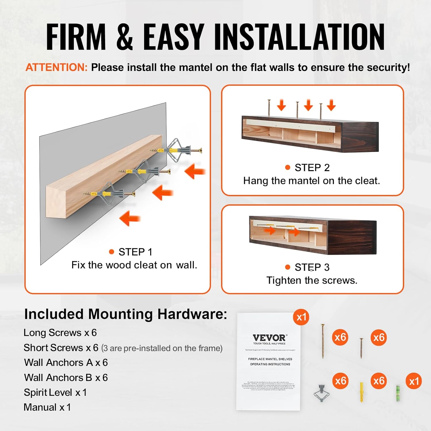 Vevor Mensola Caminetto Galleggiante 60x8x6 Pollici - immagine 6