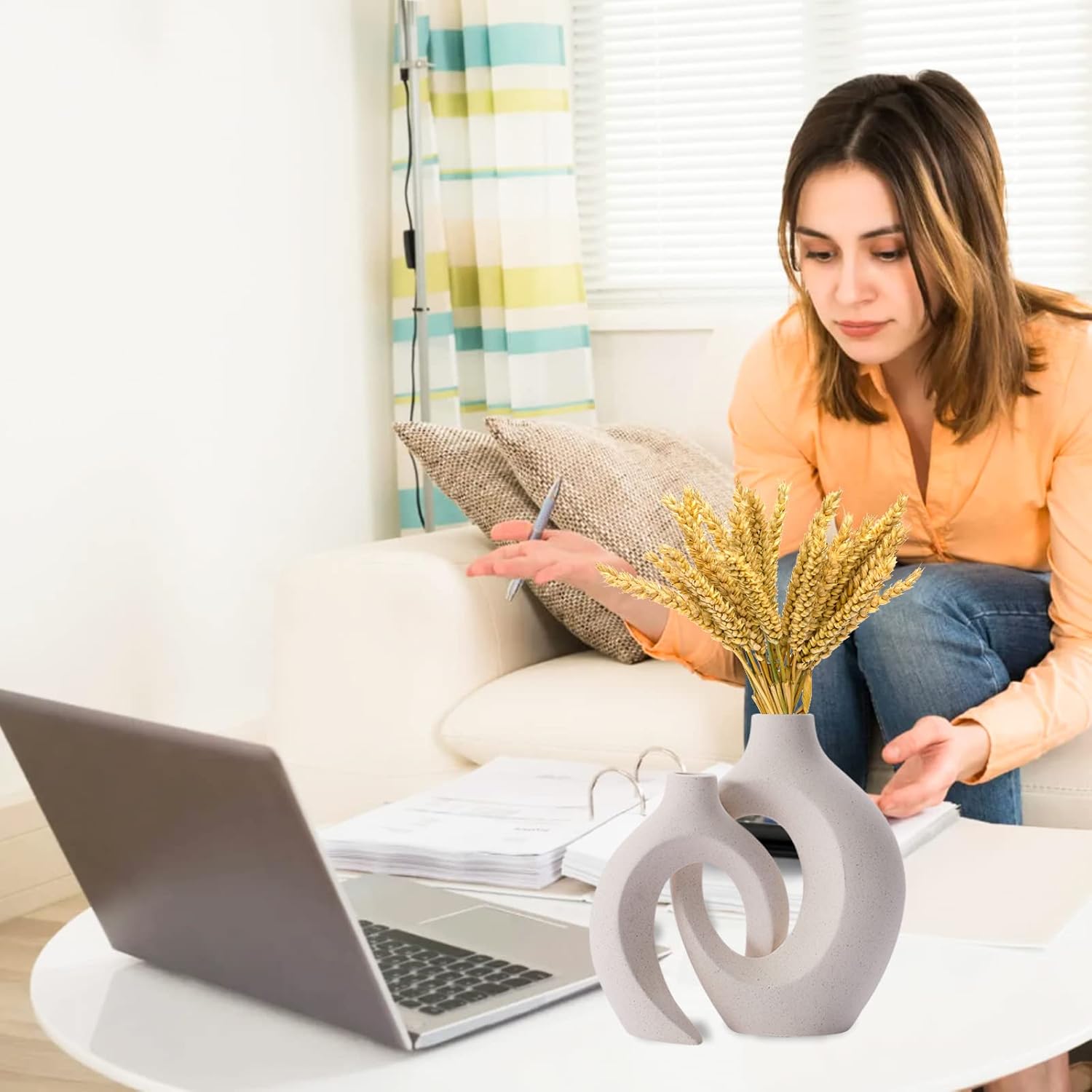 Sukiypo Set 2 Vasi Cavi in Ceramica, Beige - immagine 2