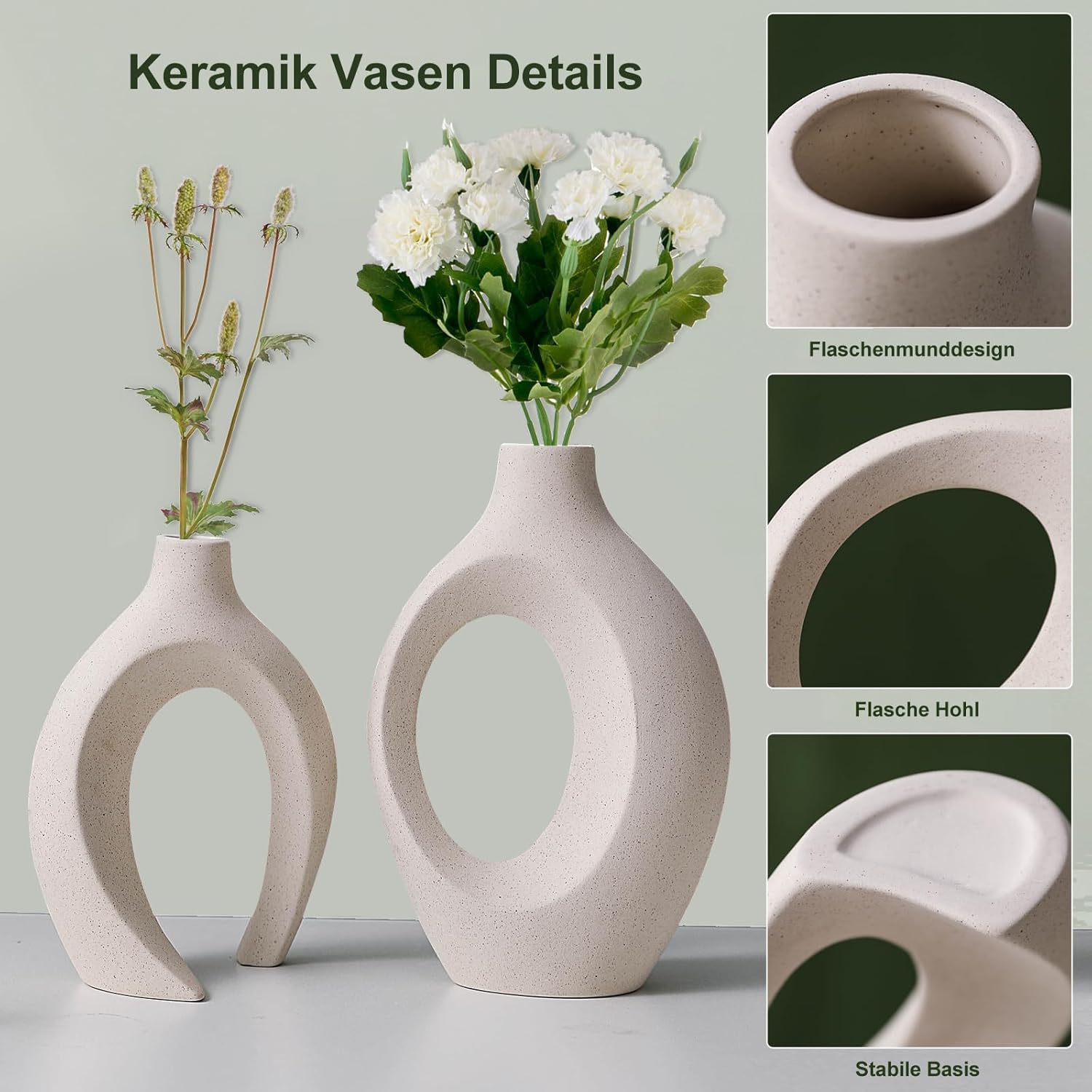 Sukiypo Set 2 Vasi Cavi in Ceramica, Beige - immagine 3