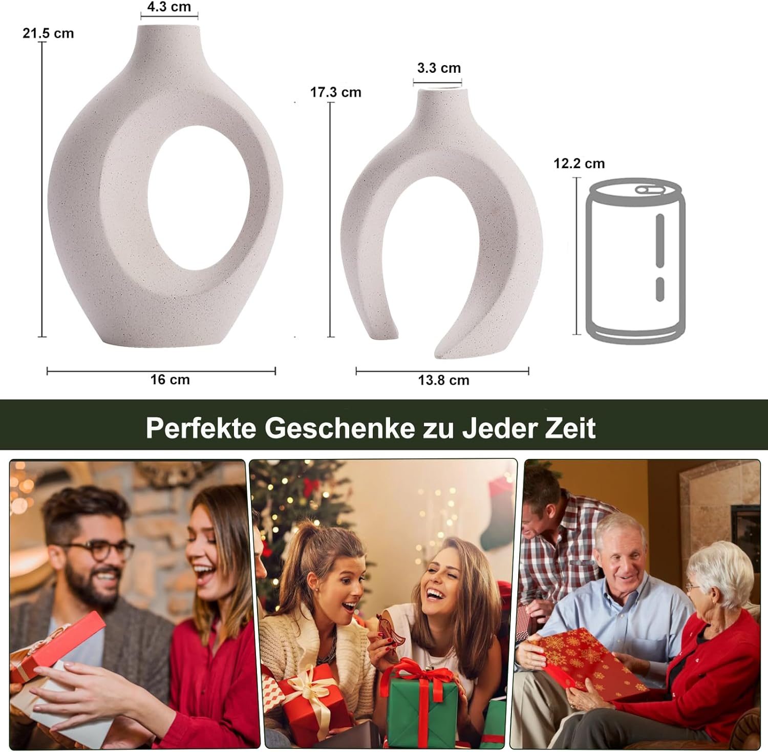 Sukiypo Set 2 Vasi Cavi in Ceramica, Beige - immagine 4