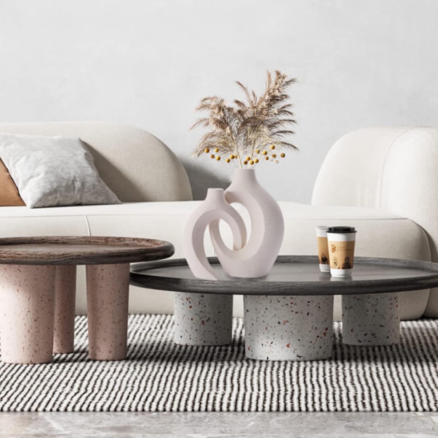 Sukiypo Set 2 Vasi Cavi in Ceramica, Beige - immagine 5