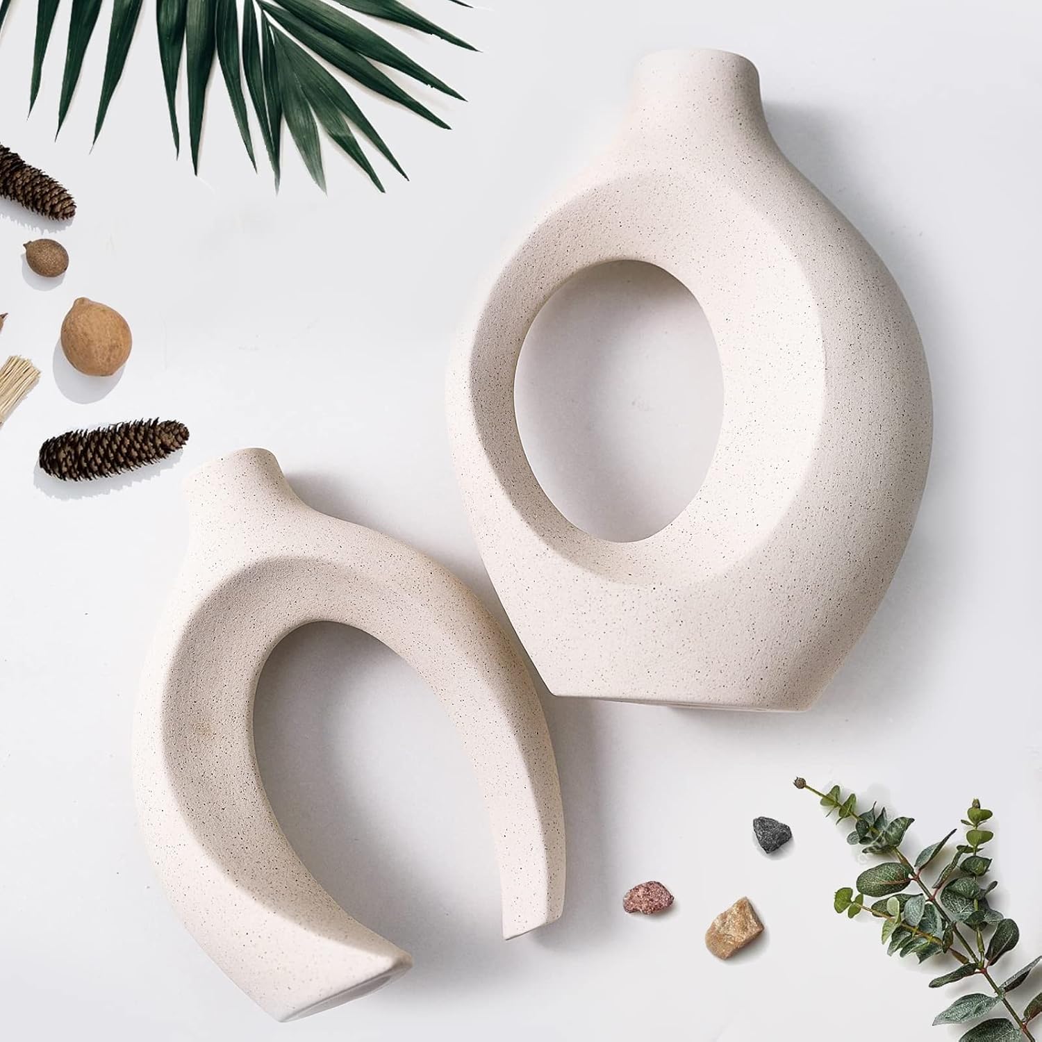 Sukiypo Set 2 Vasi Cavi in Ceramica, Beige - immagine 6