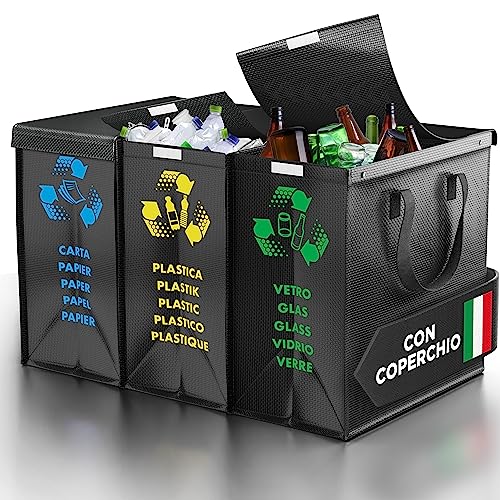 Ptms® Borse Raccolta Differenziata con Coperchio - 3 Bidoni