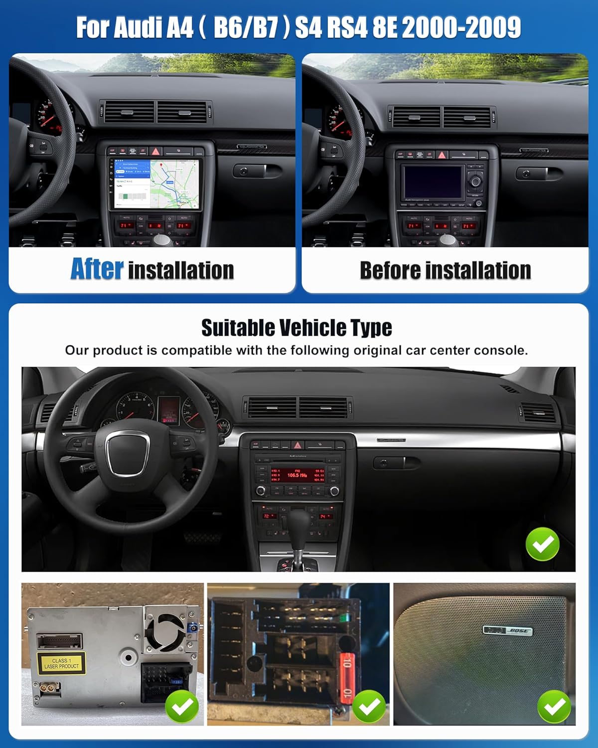 Oiliehu Autoradio Android 15 per Audi A4 (B6/B7) 9'' - immagine 2