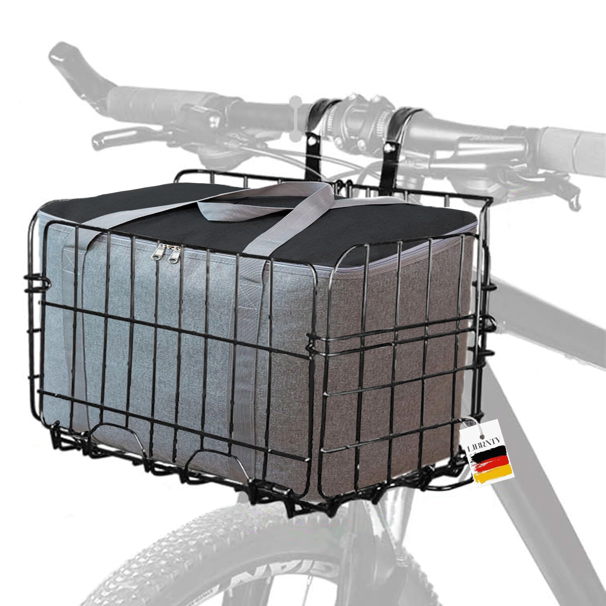 Cestino per biciclette+Borsa isolante impermeabile,Cestino per Bicicletta Ripiegabile,Hanging Bicicletta Cestino Anteriore e Posteriore,Nuovo aggiornamento nel 2025, design a doppia cintura