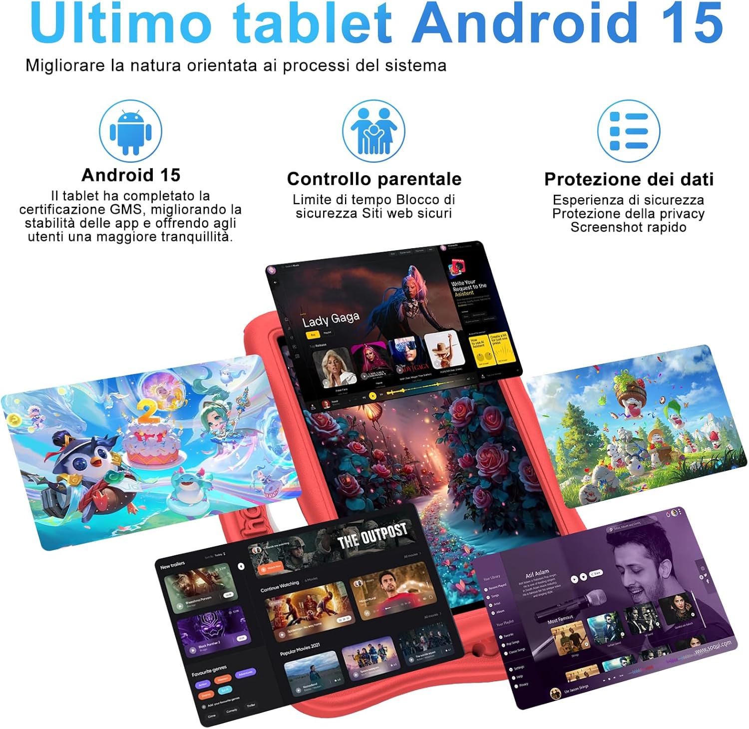 Tablet per Bambini Android 15 - 9 Pollici, Rosso - immagine 2