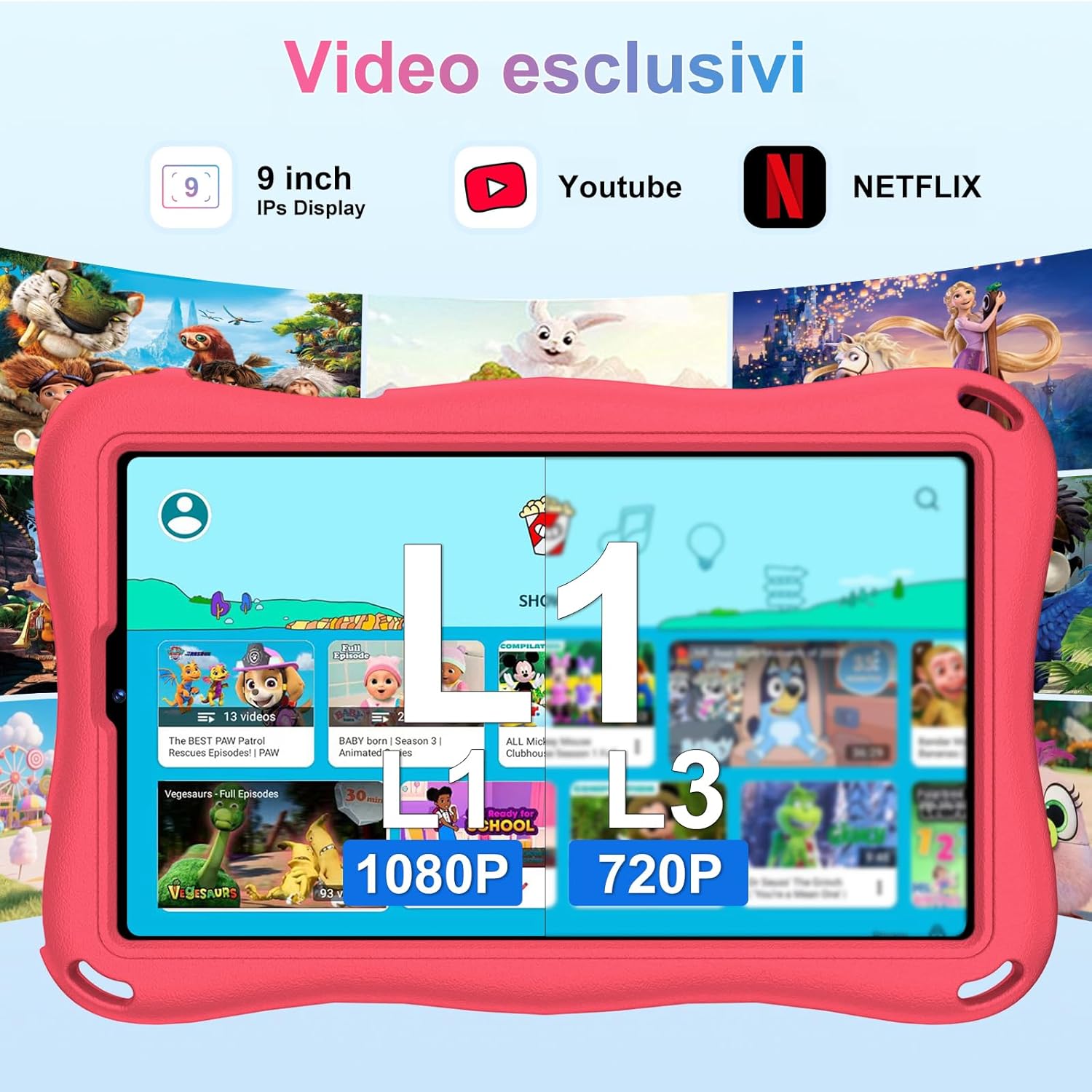 Tablet per Bambini Android 15 - 9 Pollici, Rosso - immagine 5