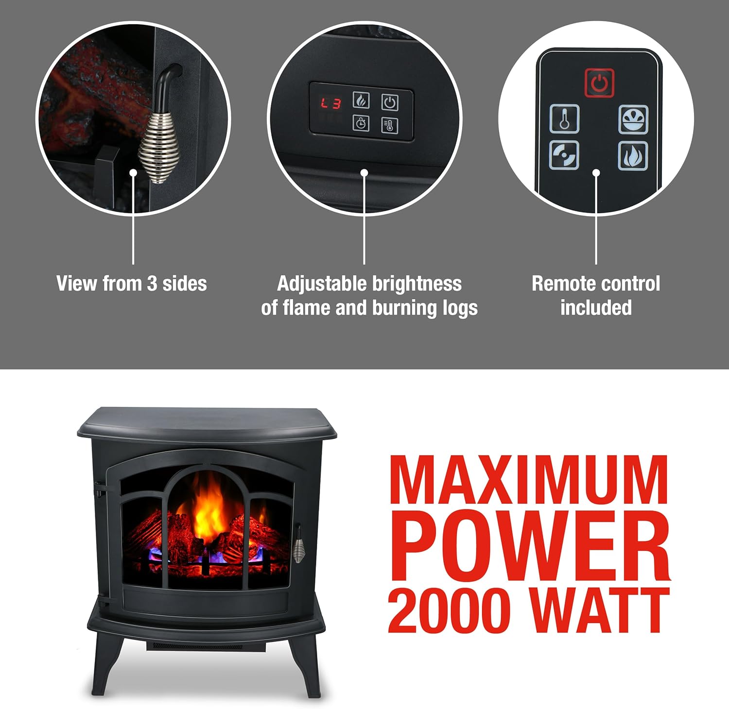 Alpina Vicenza Camineo Elettrico 2000W, Nero - immagine 5
