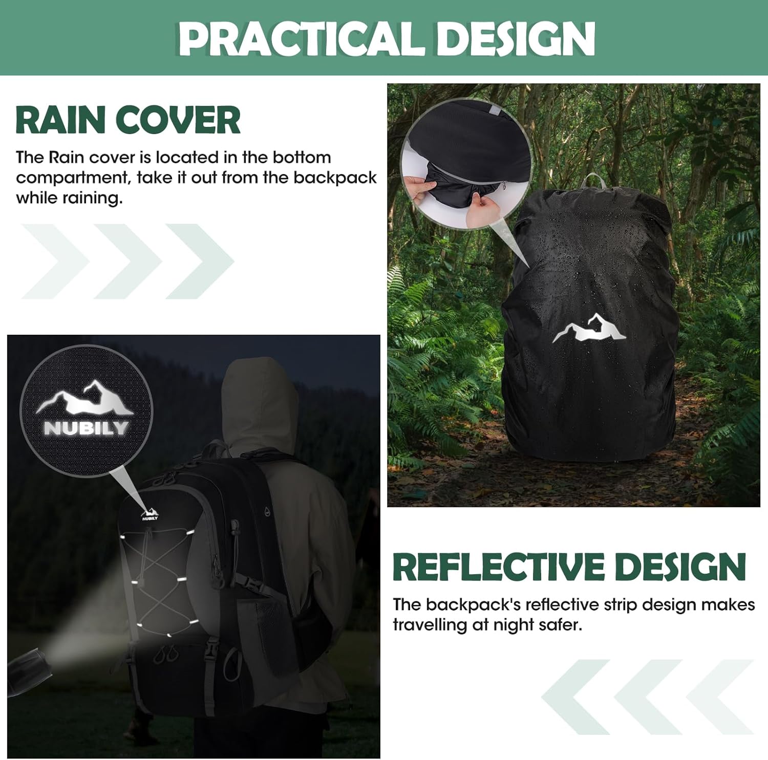 NUBILY Zaino Trekking 50L Impermeabile, Nero - immagine 6