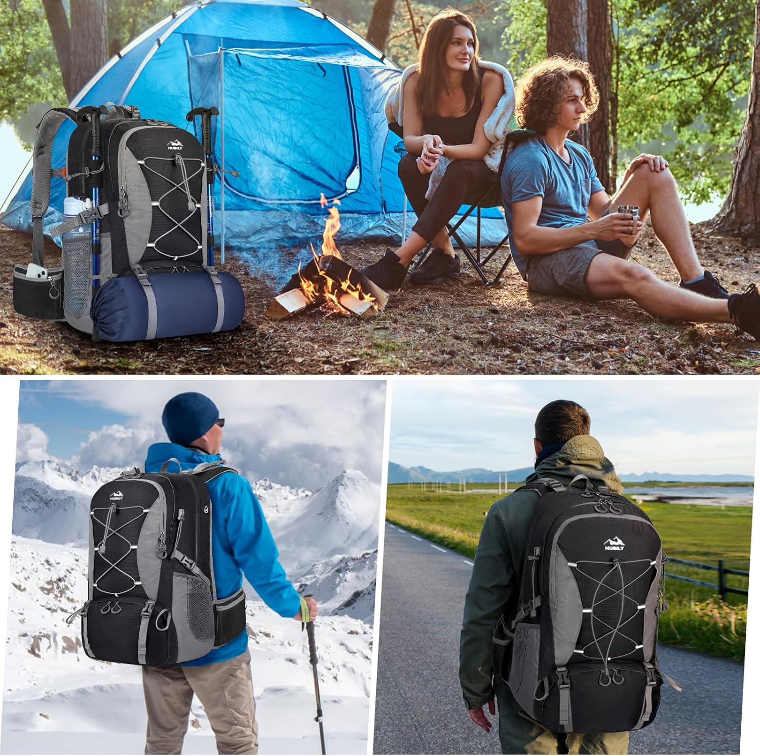 NUBILY Zaino Trekking 50L Impermeabile, Nero - immagine 7