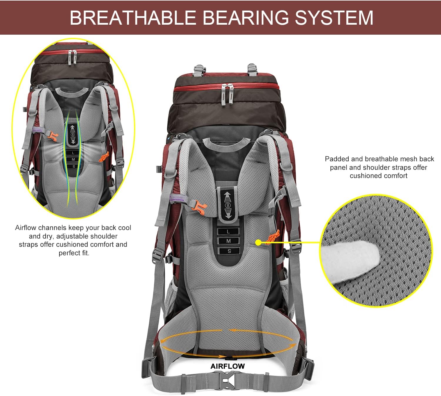 MOUNTAINTOP Zaino da Trekking 80L Impermeabile - immagine 5