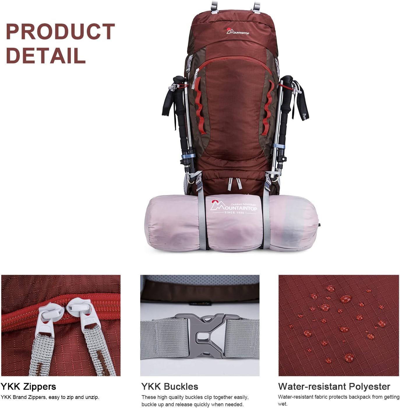 MOUNTAINTOP Zaino da Trekking 80L Impermeabile - immagine 7