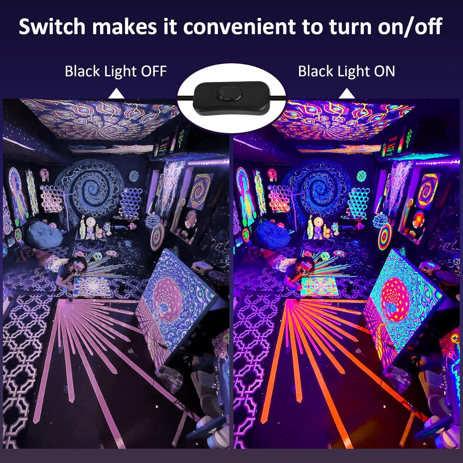 NATPOW Lampada LED Nera 200W UV con Interruttore - immagine 3