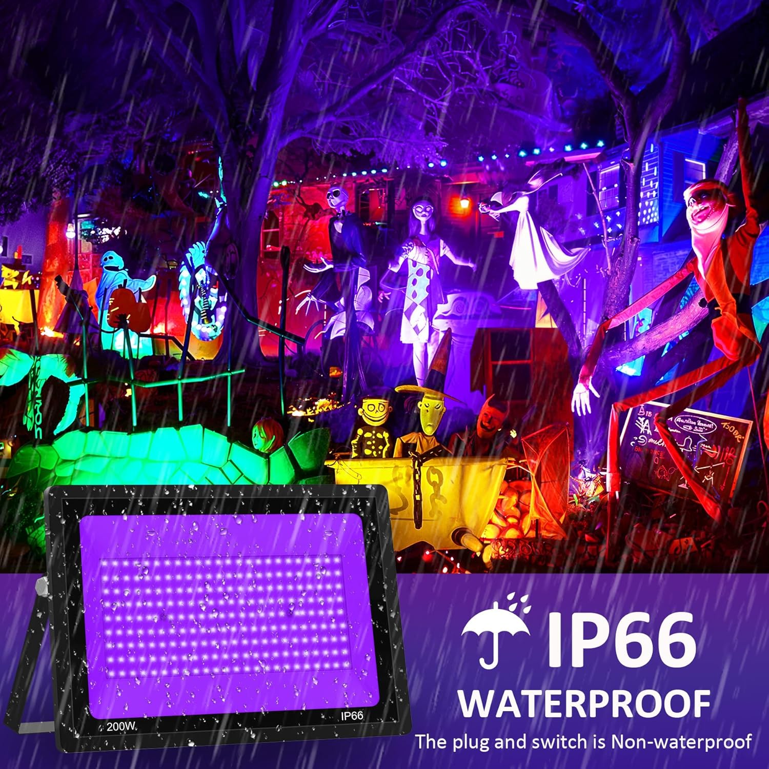 NATPOW Lampada LED Nera 200W UV con Interruttore - immagine 6