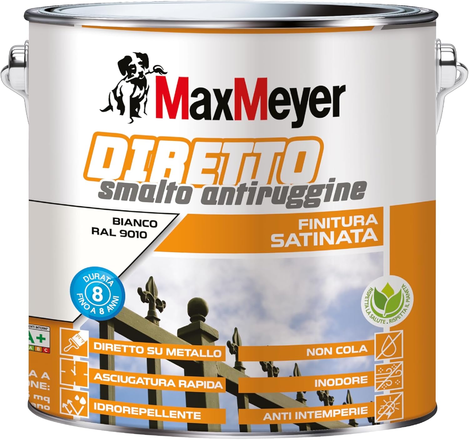 MAXMEYER Diretto Antiruggine Satinato R9010 Bianco 2 L - immagine 1