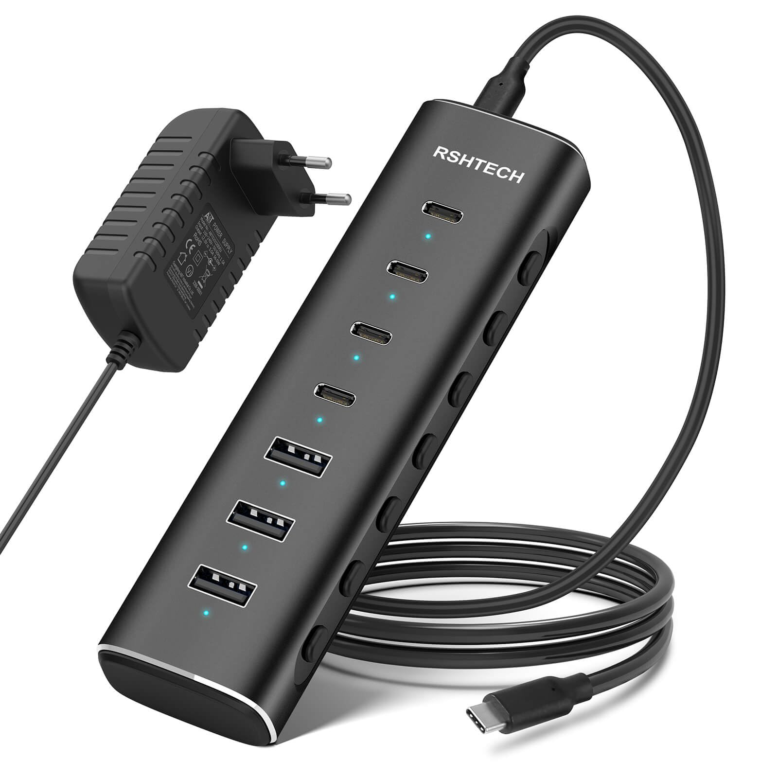 Rshtech Hub USB C Alimentato 10Gbps 7 Porte in Alluminio