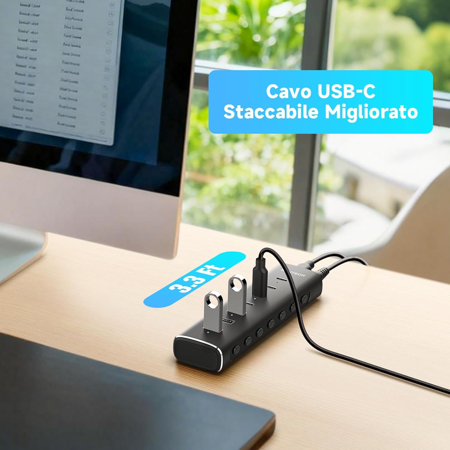 Rshtech Hub USB C Alimentato 10Gbps 7 Porte in Alluminio - immagine 5