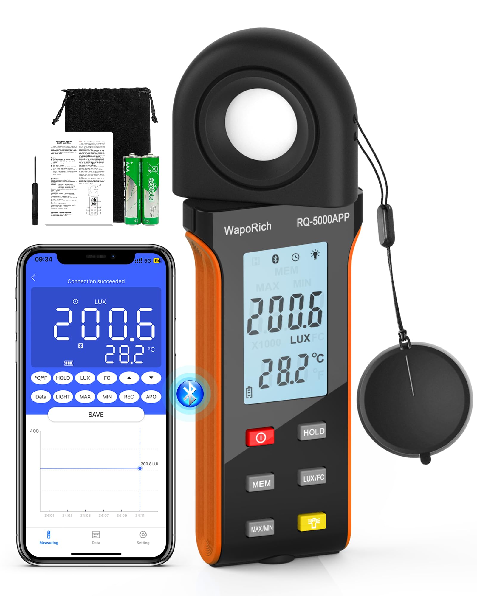 WapoRich Luxmetro Bluetooth Professionale RQ-5000APP