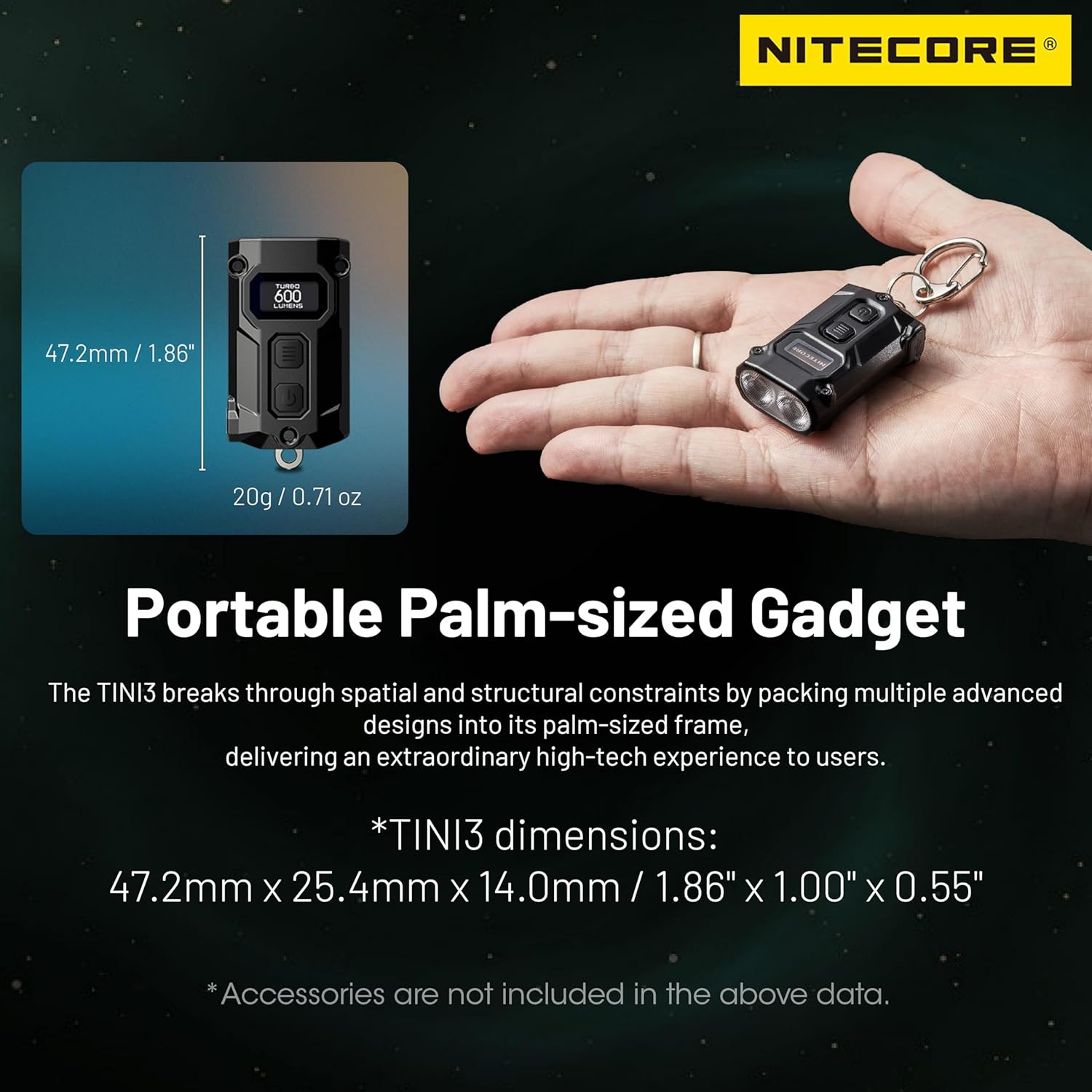 Nitecore Tini 3 Torcia EDC 600 Lumen, Nera - immagine 6