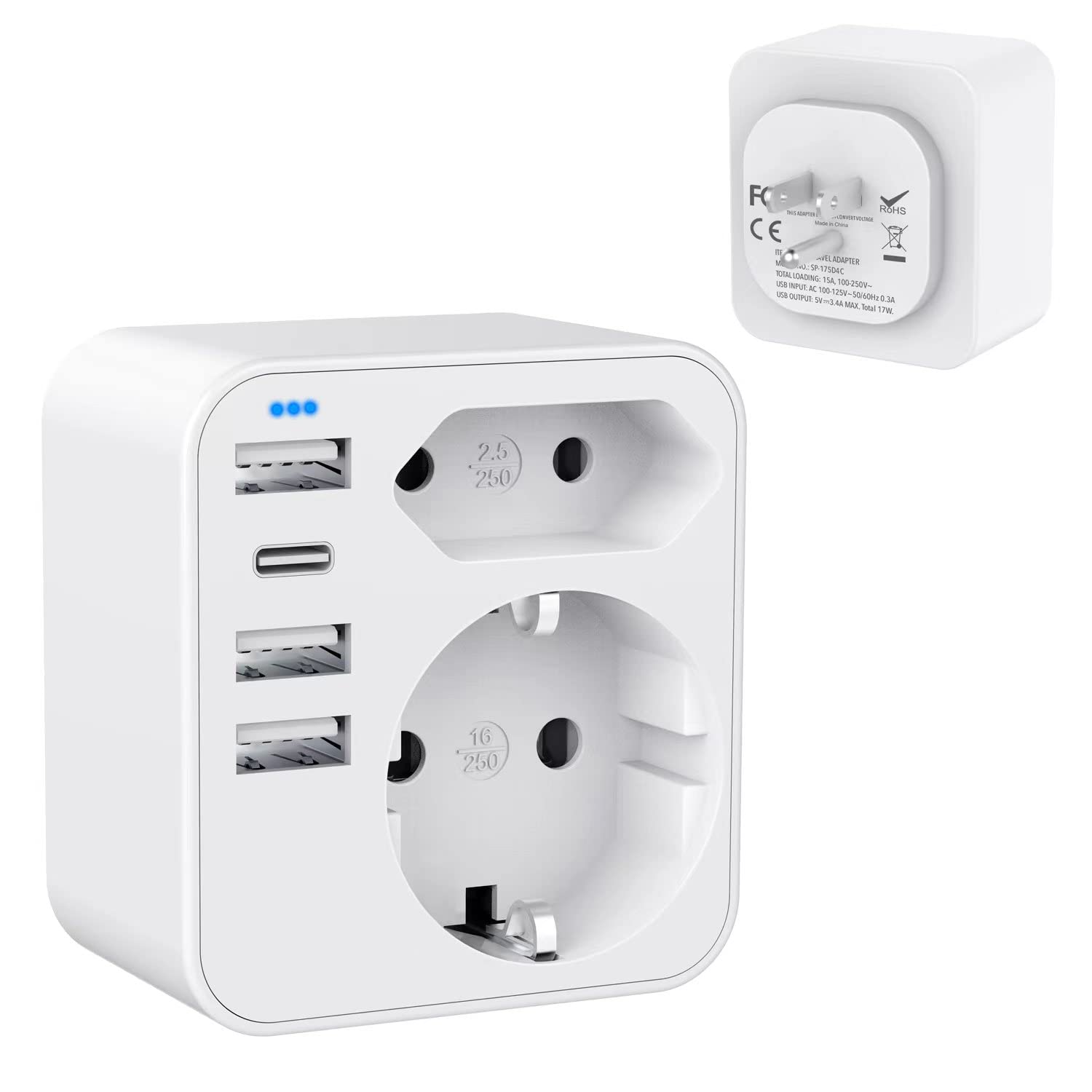 Hanyeal Adattatore Presa Americana 6 in 1 con 4 USB