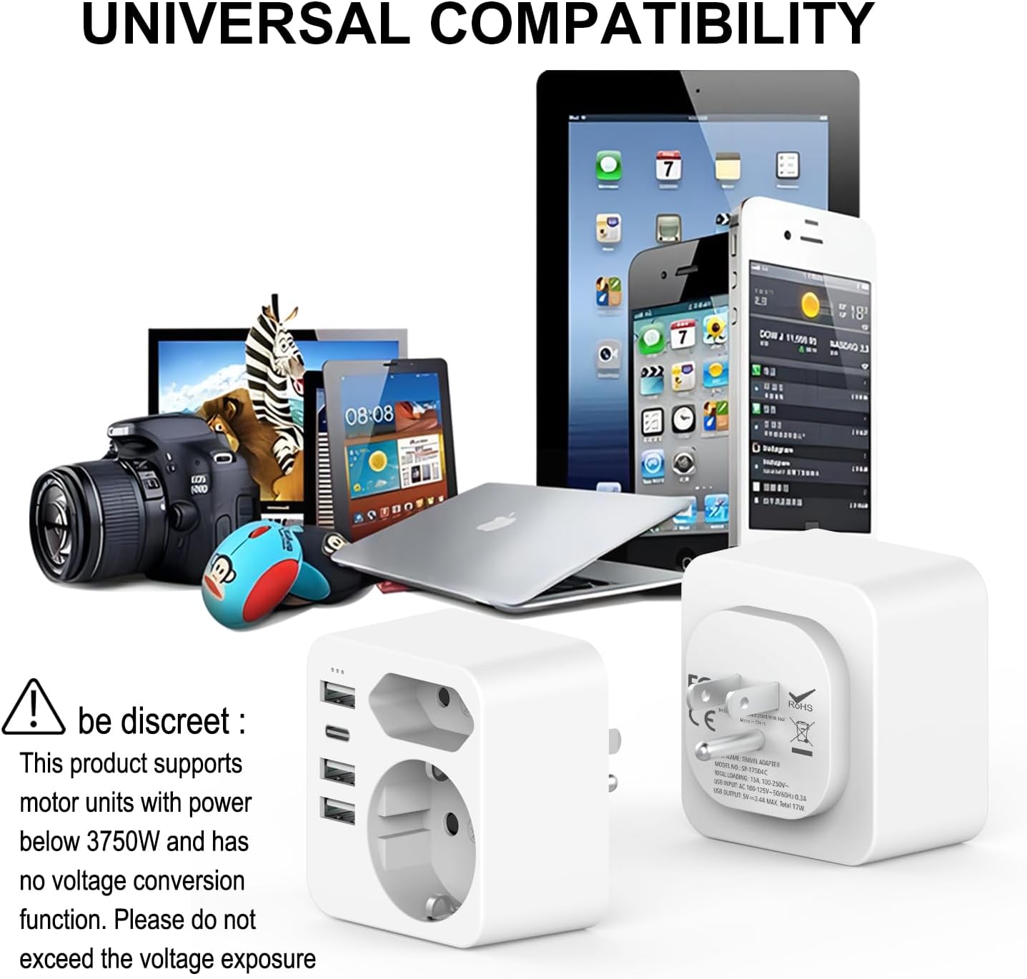 Hanyeal Adattatore Presa Americana 6 in 1 con 4 USB - immagine 5