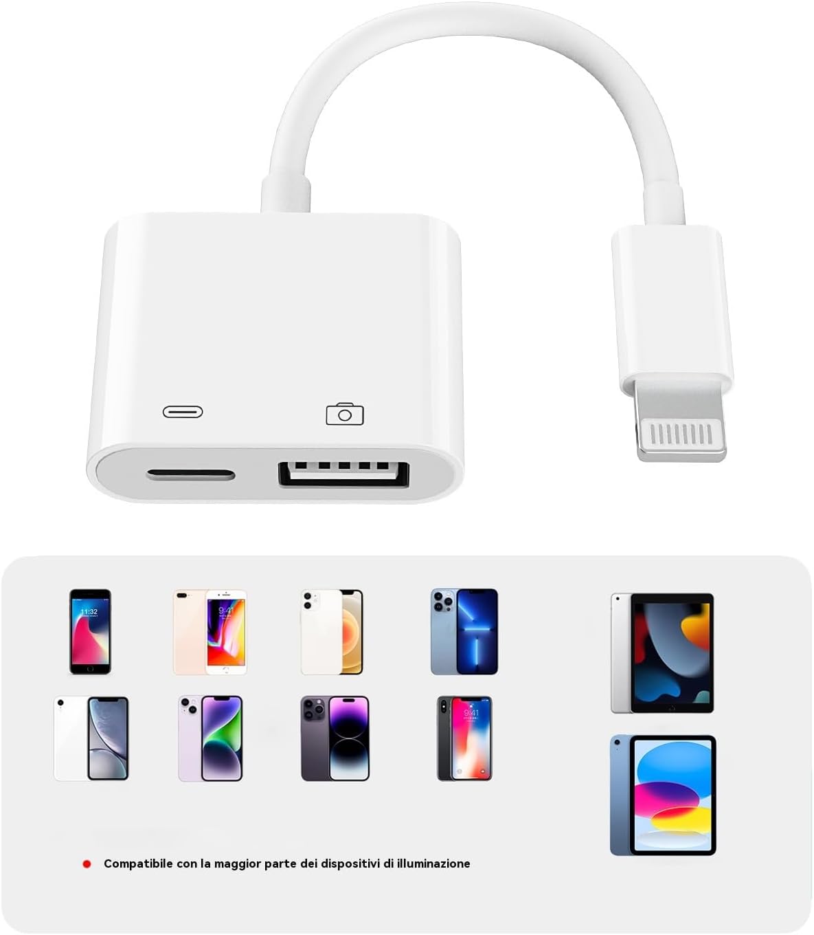 Adattatore Lightning a USB 2 in 1 per iPhone e iPad - immagine 2
