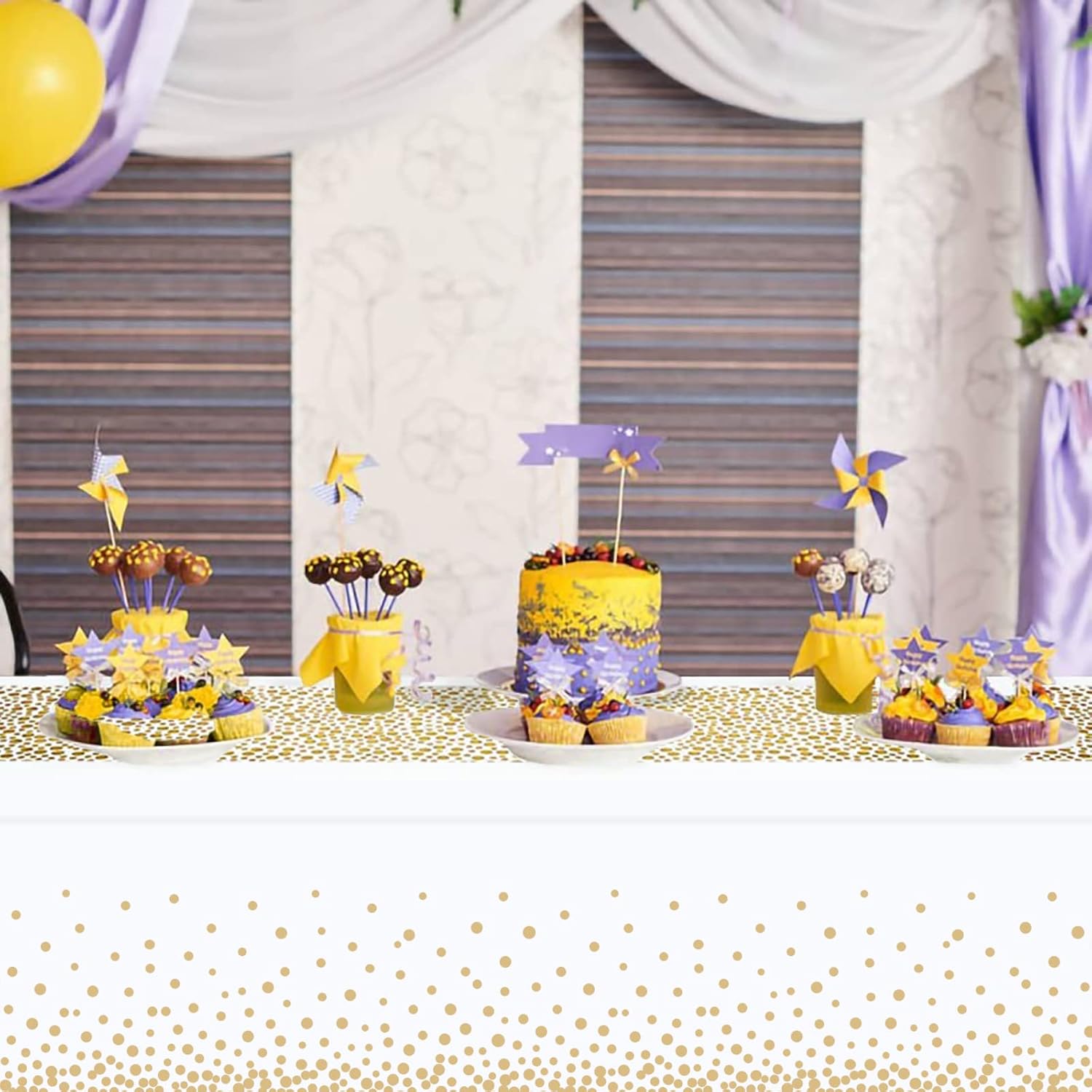 4 Tovaglie Usa e Getta Rettangolari a Pois Bianchi e Dorati - immagine 6