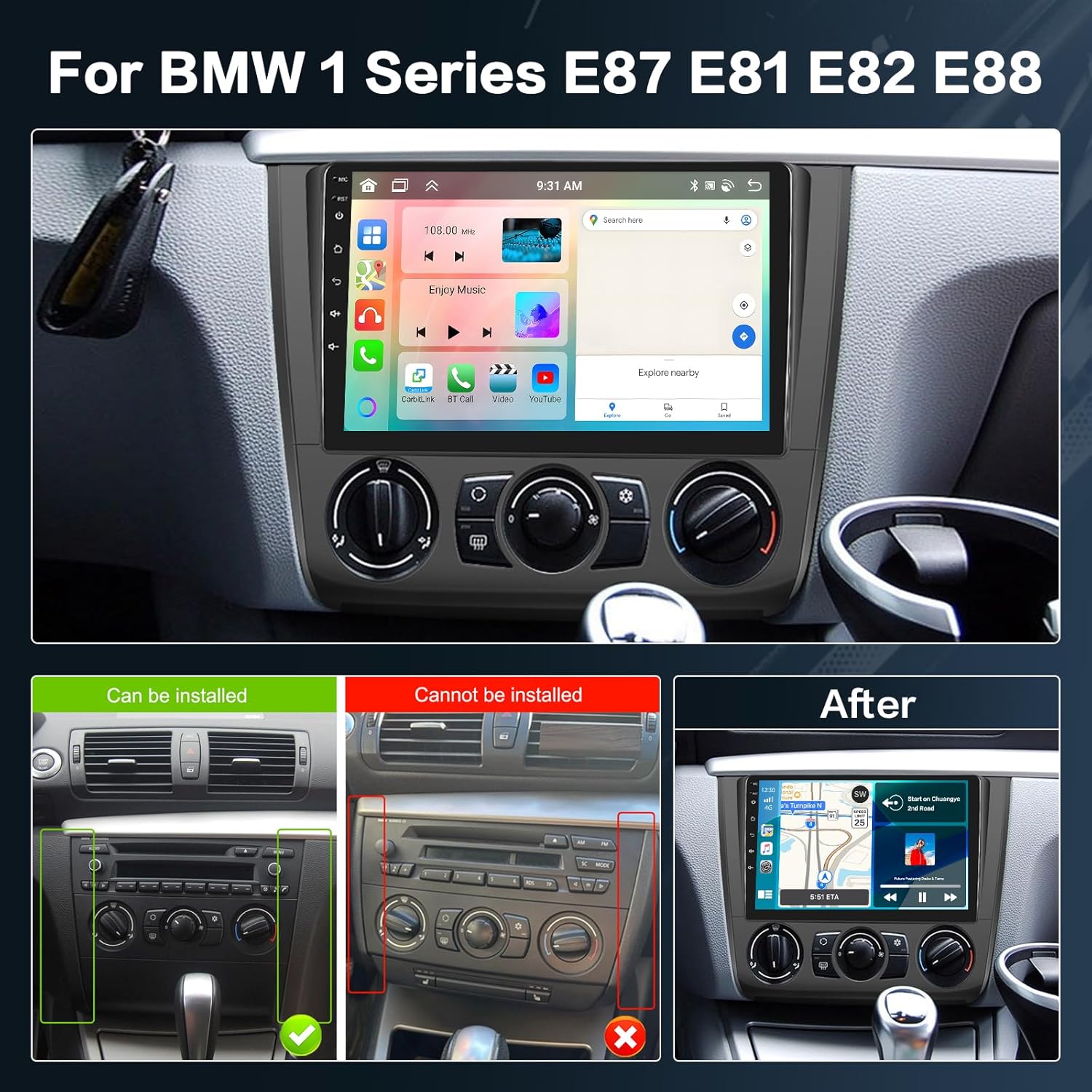 Inefala Autoradio Android 15 9" per BMW Serie 1 E87 E81 E82 E88 - immagine 2