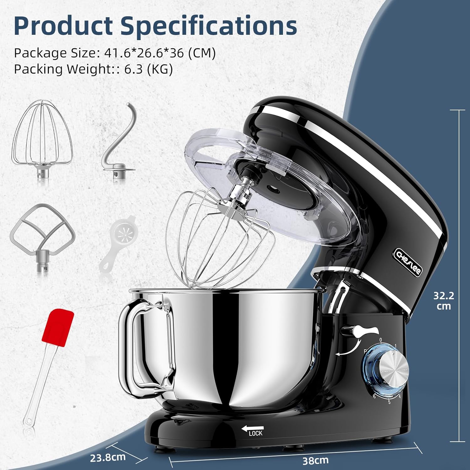 Cheflee Impastatrice Planetaria 2000W 6.2L - immagine 7