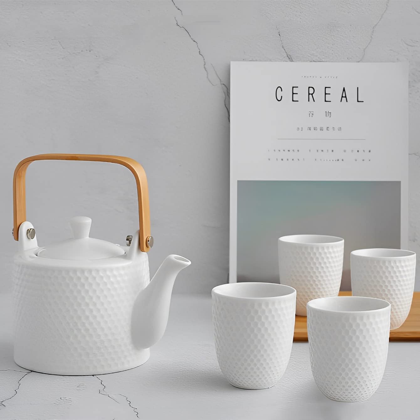 Servizio da Tè in Ceramica Giapponese 900ml, Bianco Brillante