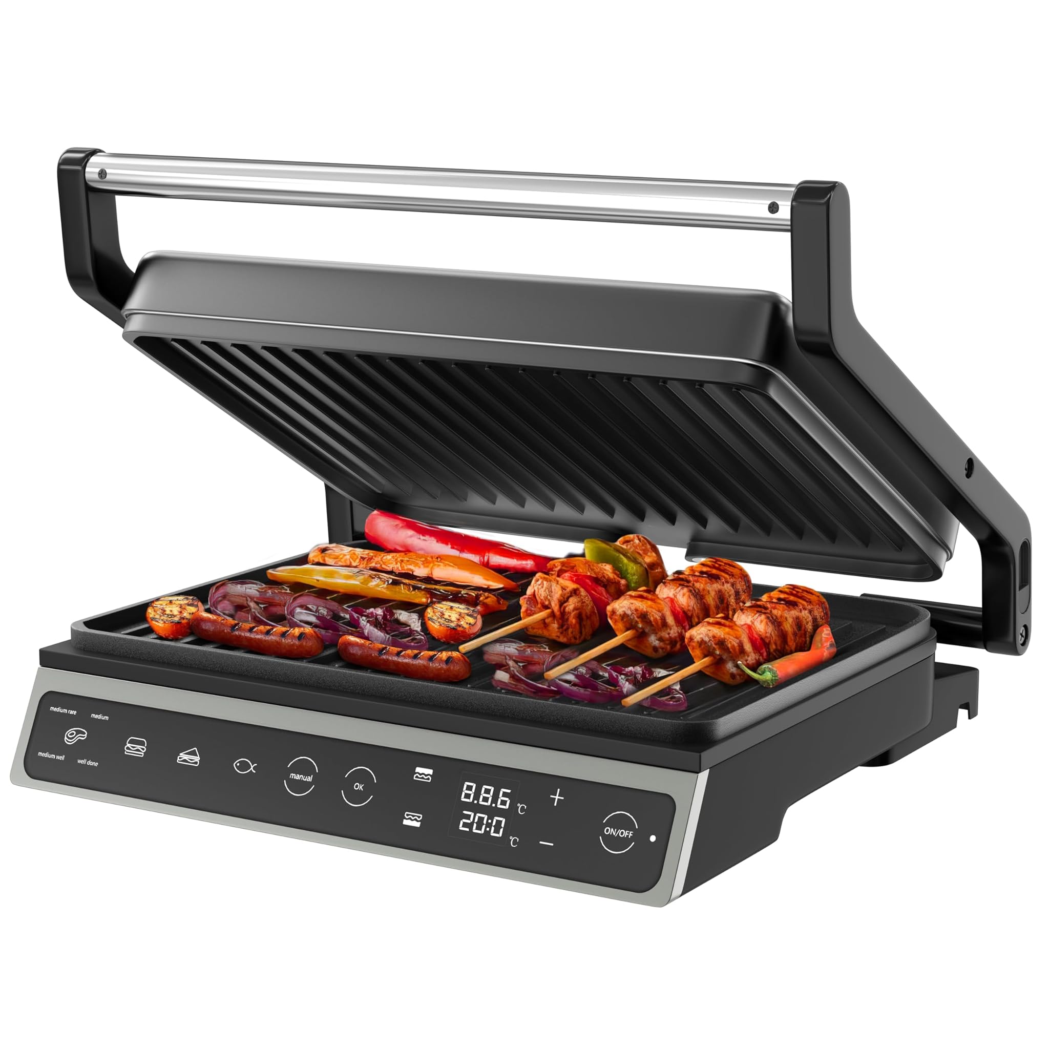 Olvy Piastra Grill con Touchscreen 1800W, Acciaio Inox