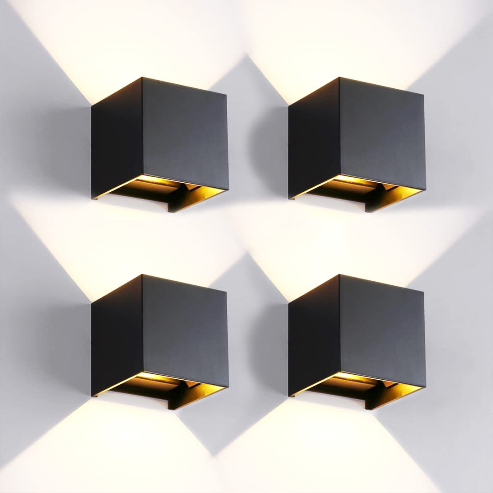 4 Pezzi Applique da Parete LED Cubo 12W 4000K, Nero