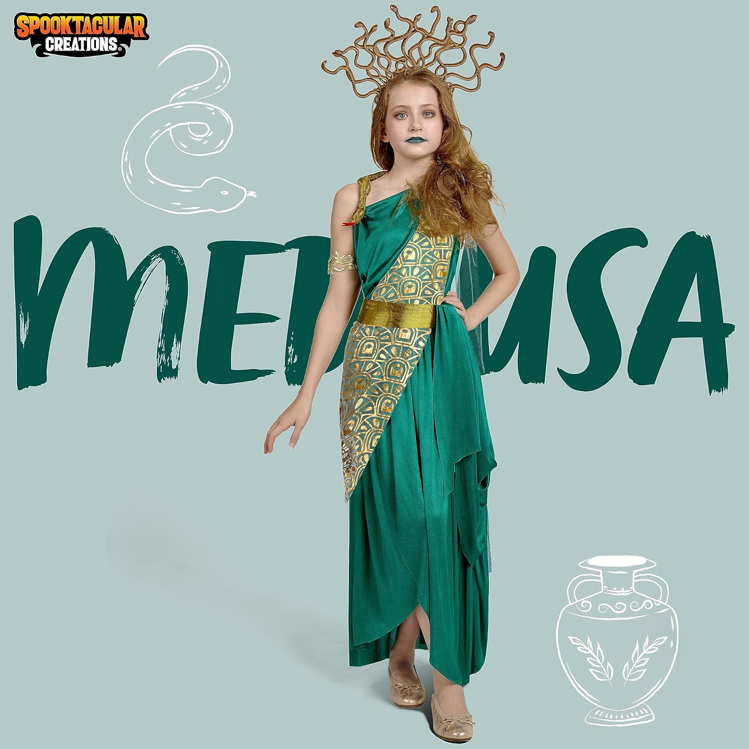 Spooktacular Creations Costume Medusa per Bambine, Verde - immagine 2