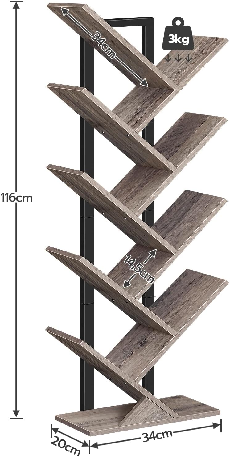 Hoobro Libreria ad Albero 9 Livelli, Greige e Nero - immagine 3