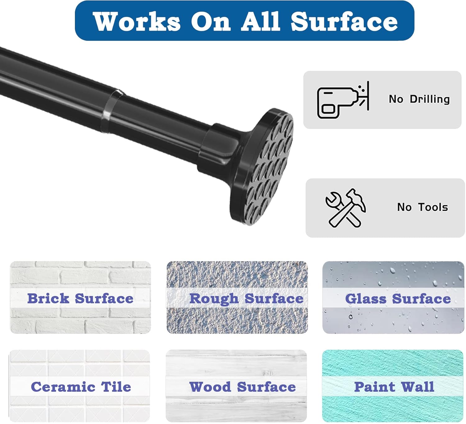 Bastone per Tenda a Pressione Telescopico Nero - immagine 4