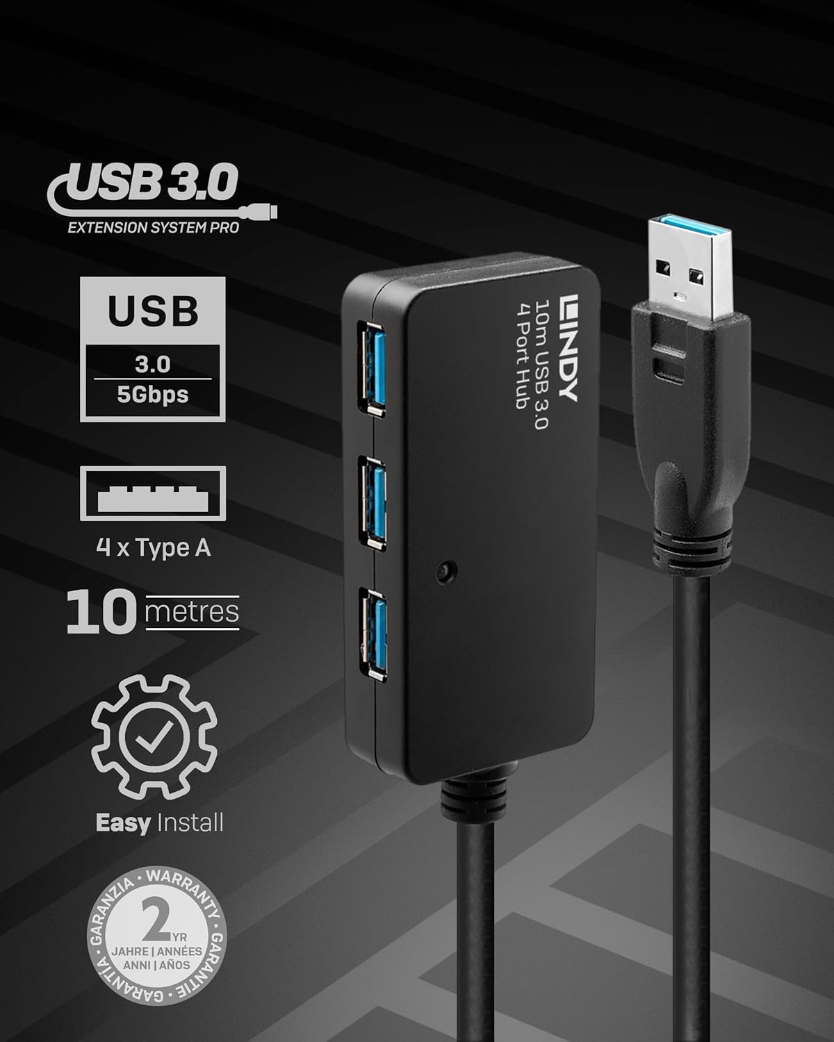 Lindy Cable EXTENSIOR Activo PRO USB 3.0, con HUB - immagine 2