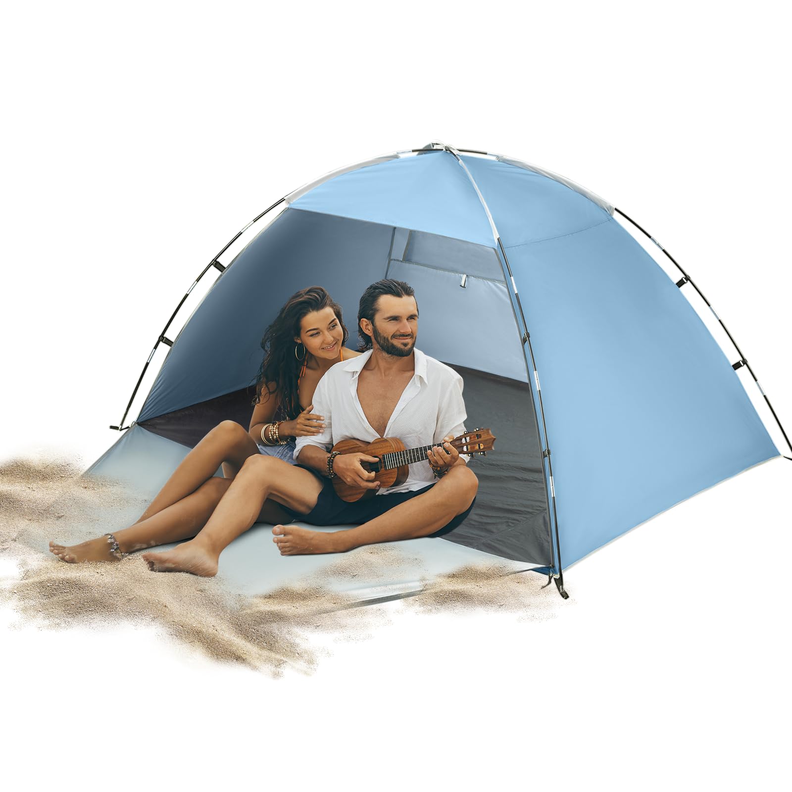 Tenda Da Spiaggia, 2-3 Persone Tenda Parasole Spiaggia, UPF 50+ Uv Protection, Installazione Semplice, Leggera E Facile Da Trasportare, Per Campeggio, Spiaggia, Attività All'aperto