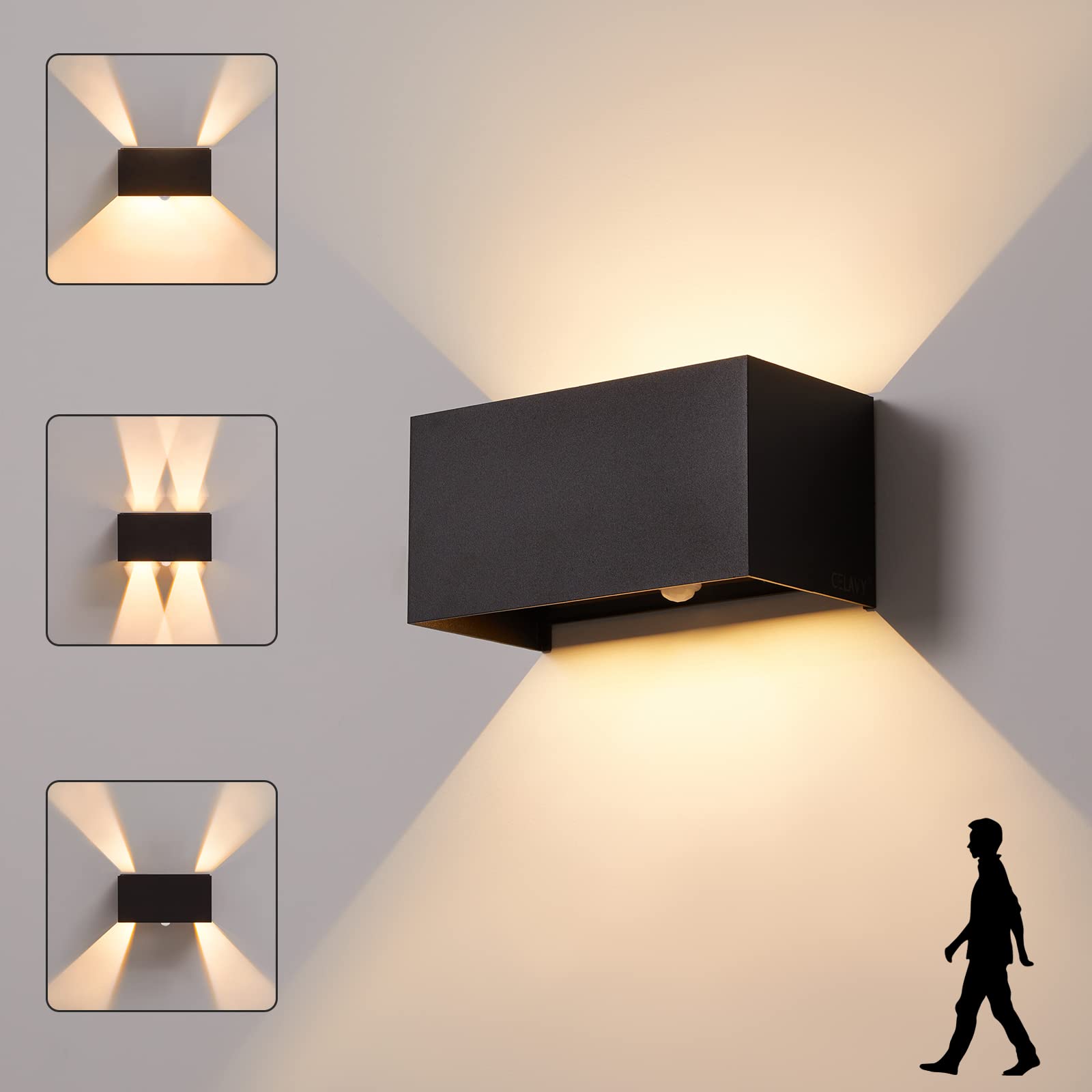 Celavy Applique da Parete LED con Sensore di Movimento, Nero