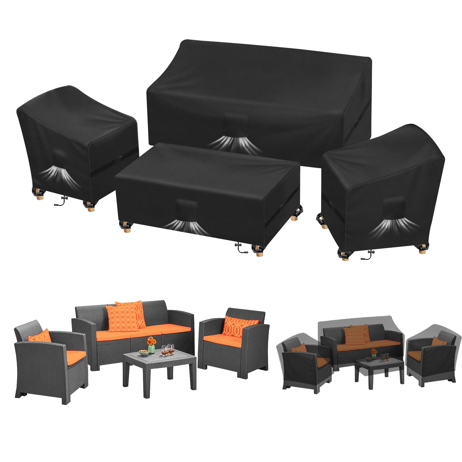 Kovshuiwe Set Copertura Mobili da Giardino 4 Pezzi, Nero