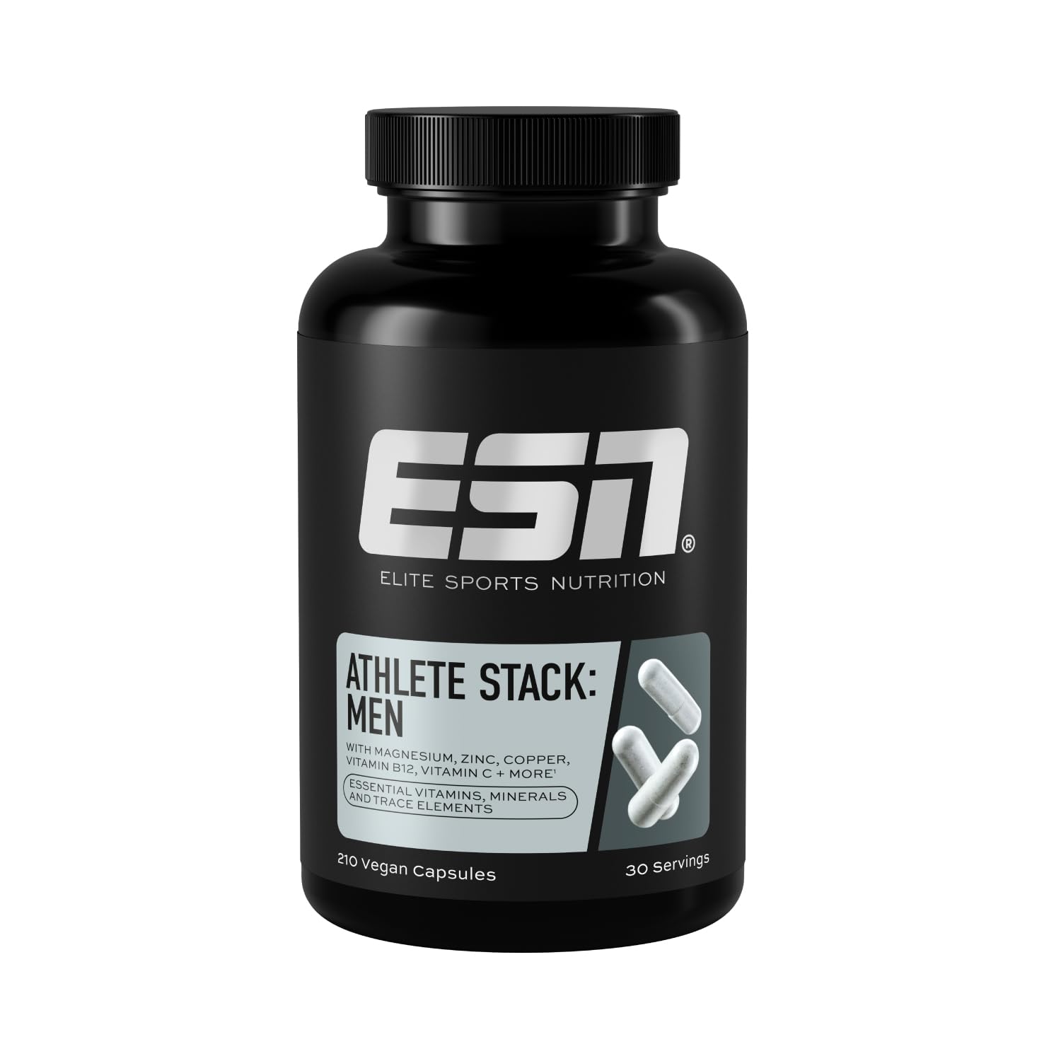 ESN Athlete Stack Men 2.0, 210 capsule, tutte le vitamine e i minerali essenziali, vegano - Prodotto in Germania